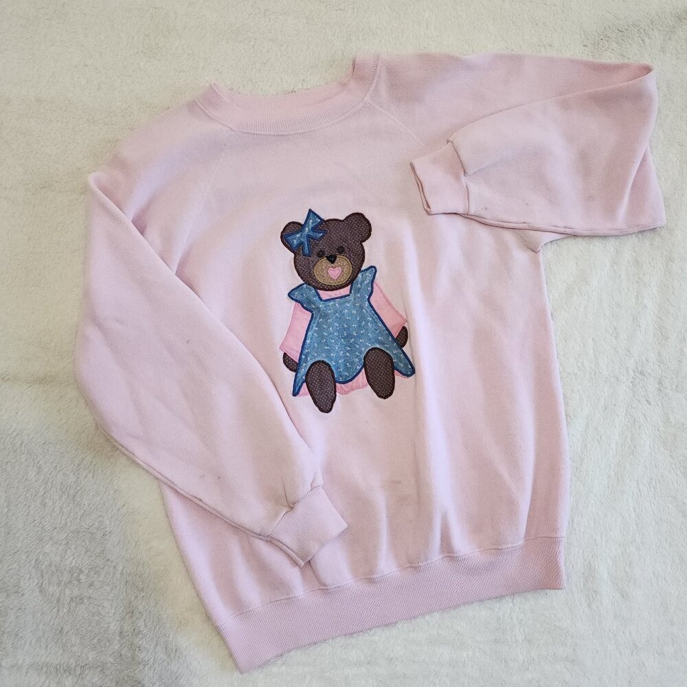 Vintage Light Pink Teddy Bear Graphic Crewneck Sweater Women's Size Medium